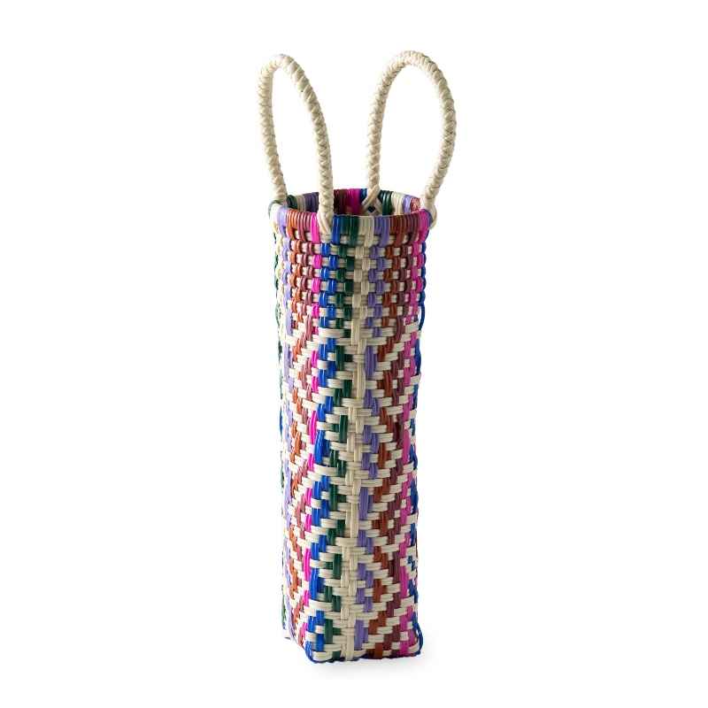 Woven Recycled Plastic Wine Tote - Multi Plaid